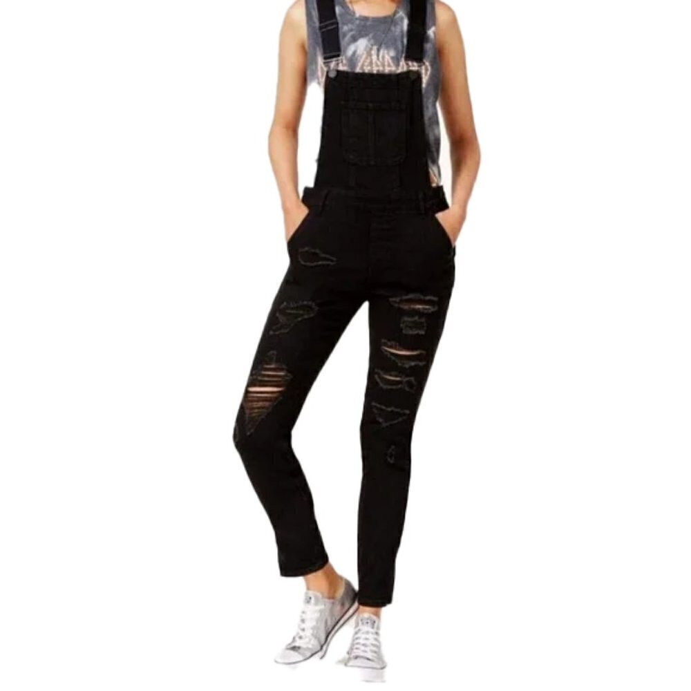 🆕 DOLLHOUSE Distressed Black Overall Pants SIZE 13